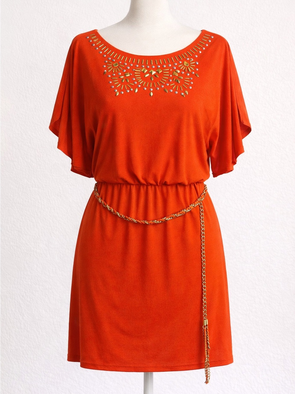 SEO Title:
THALIA SODI Size Large Embellished Dolman Sleeve Belted Orange Dress